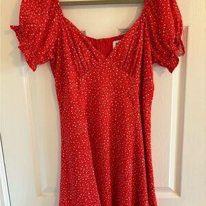 Red Floral Puff Sleeve Dress